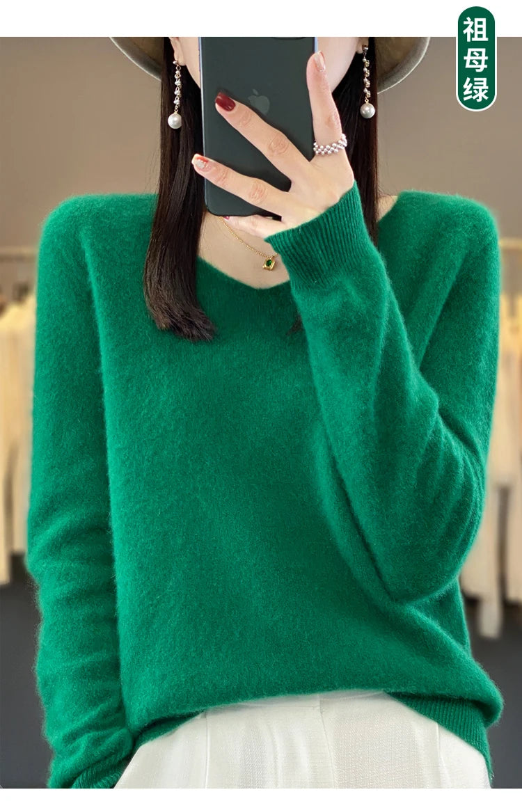 Women's Merino Wool V-Neck Sweater