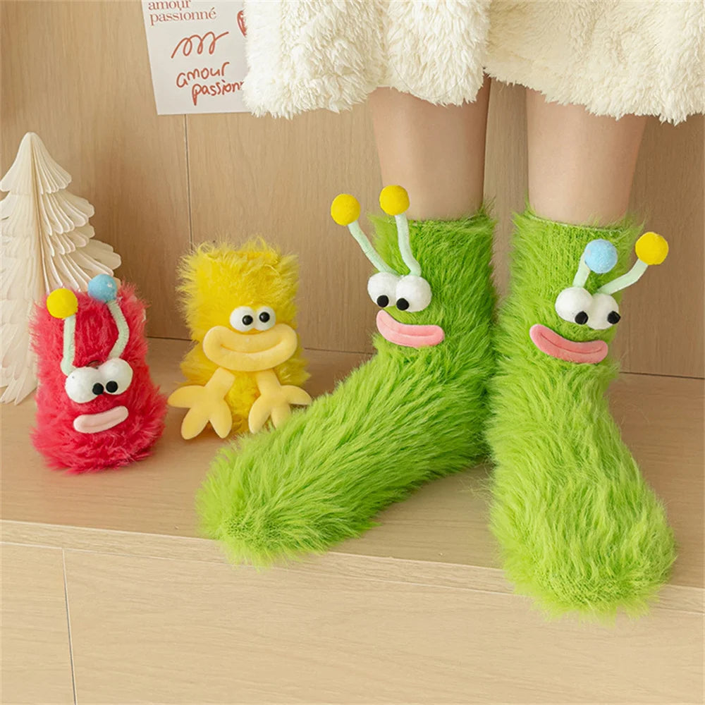 Women's Fuzzy Monster Sleep Socks, Coral Fleece
