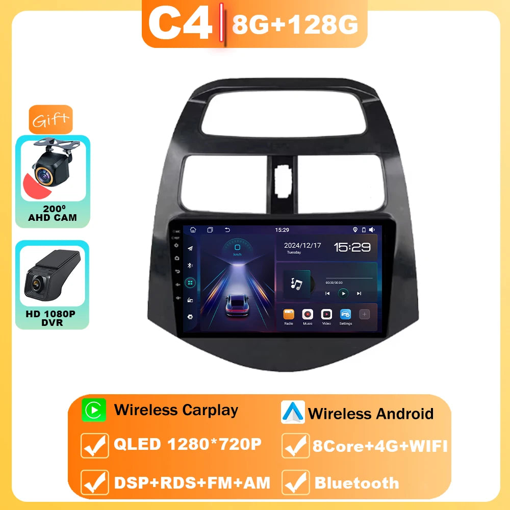 Android 15 For Chevrolet Spark M300 2009-2016 Car Radio Multimedia Video Player Navigation GPS wireless android Carplay 4G WIFI