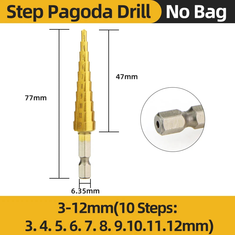 HSS Titanium Step Drill Bit Set — Conical Stage Drills for Metal & Wood