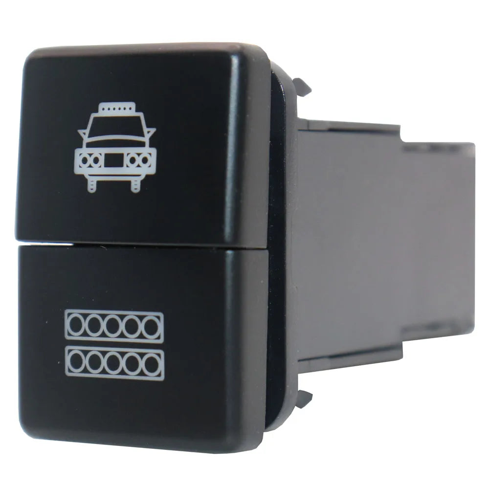 12V Dual Push Button Switch ON-Off Blue/Green Backlit 32.5mm X 22mm for Toyota 4Runner Hilux Prado RAV4, with Connector Wire