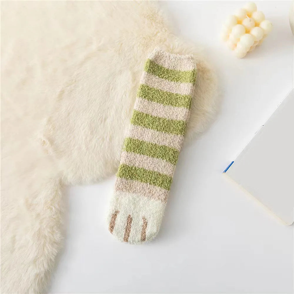 Women's Cat Paw Coral Velvet Socks