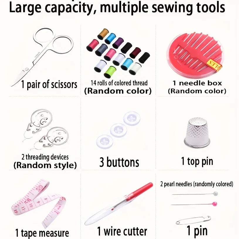 Travel Sewing Kit – Cotton Thread & Metal Tools, Large Capacity, OPP Bag for Home & Tailor Shops