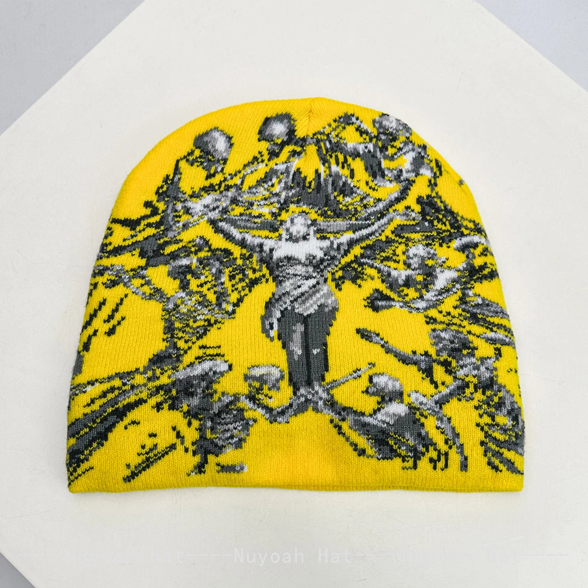 Angel Skull Jacquard Beanie, Unisex Knit Hat