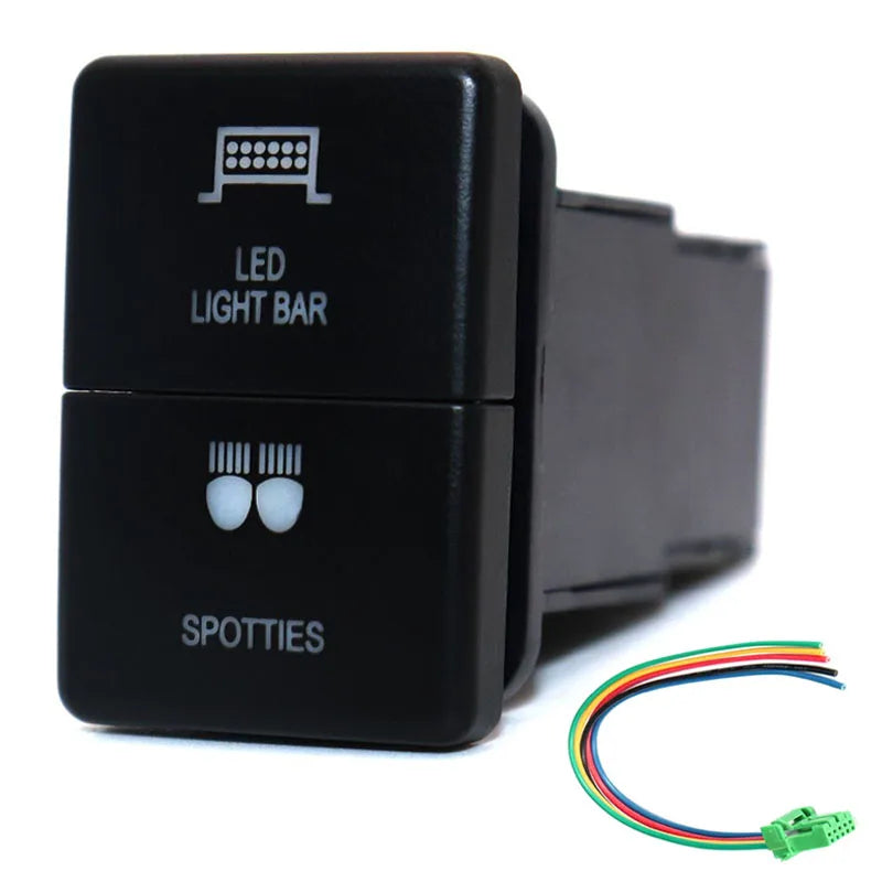 12V Dual Push Button Switch ON-Off Blue/Green Backlit 32.5mm X 22mm for Toyota 4Runner Hilux Prado RAV4, with Connector Wire