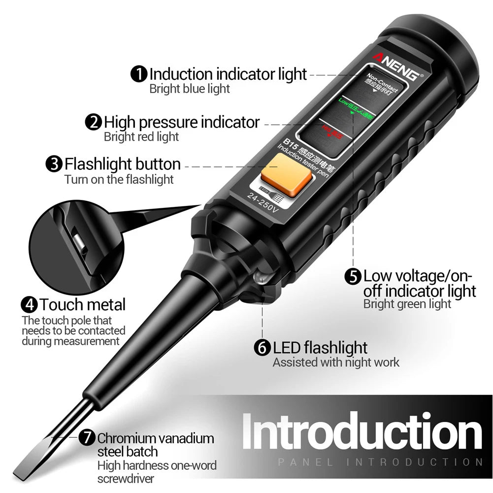 ANENG B15 One-word Screwdriver Tester Highlight Color Indicator Light Professional Electrician Induction Teste Pen Test Tools