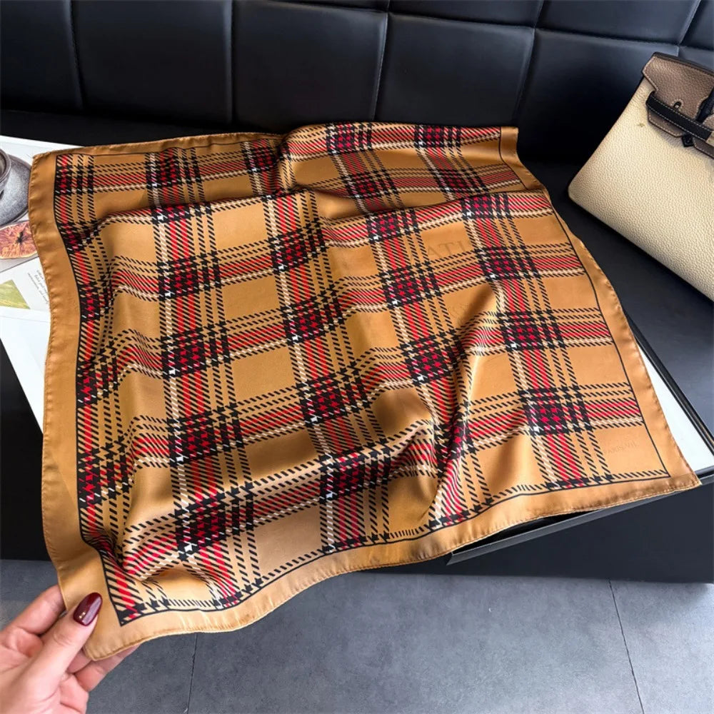 Women's Plaid Print Square Scarf - Silky Neckerchief & Hairband - photo 8