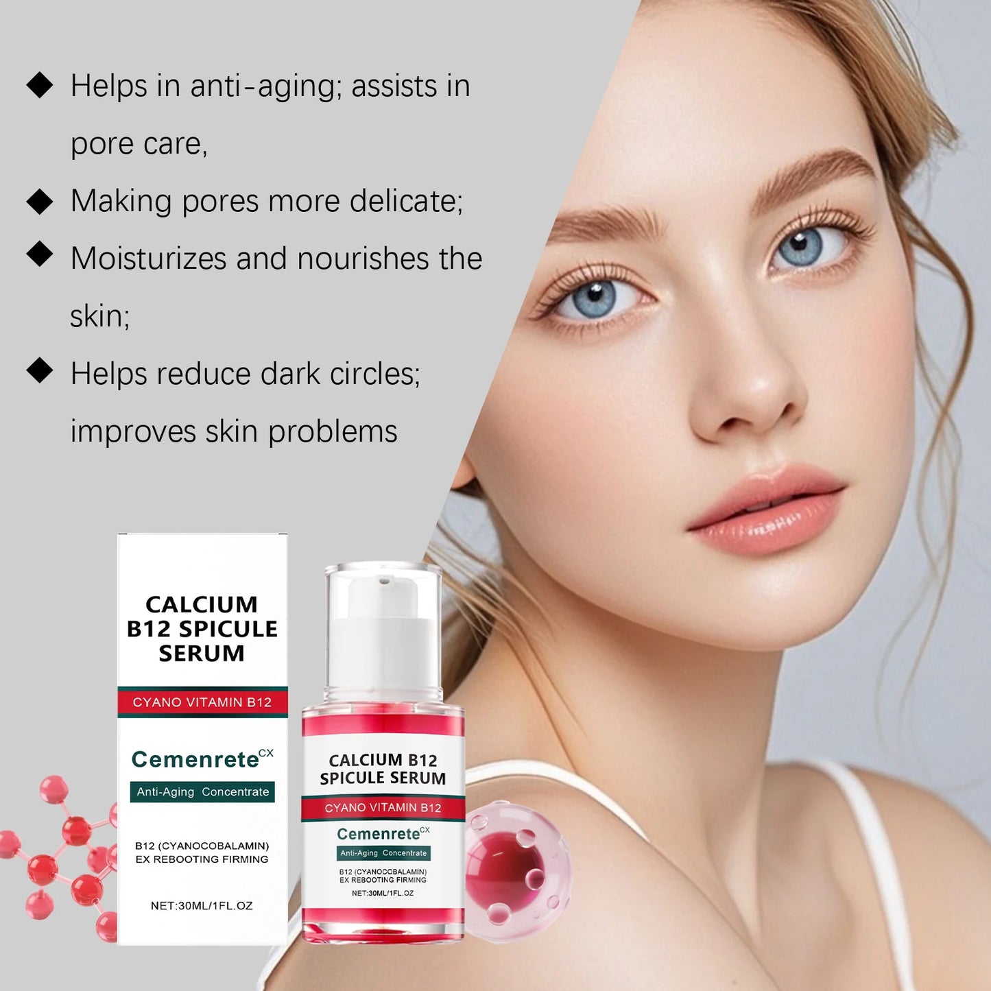 Calcium B12 Wrinkle Serum Nourishing Firming Glowing Fade Fine Lines Stabilizing Repairing Revitalizing Brightening Facial Serum