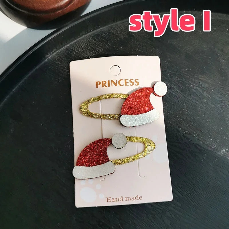 Exquisite Cute Glitter Christmas Hair Clips Children Elk Snowflake Bangs Hairpin Sequin Baby Girls Headwear Kids Accessories