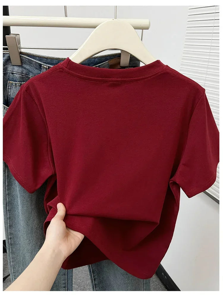 Women's Solid Short Sleeve Tee — Casual Y2K Top