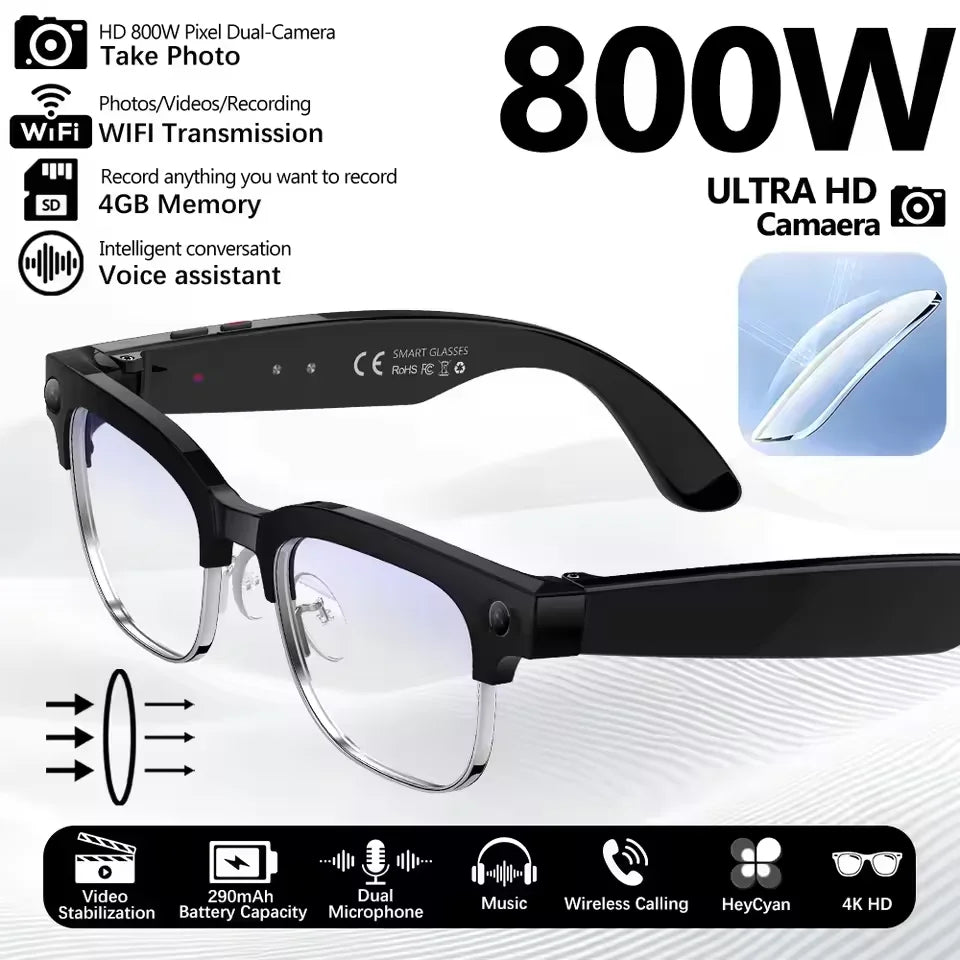 Smart Camera Glasses — 800W Photo & Video with Translation