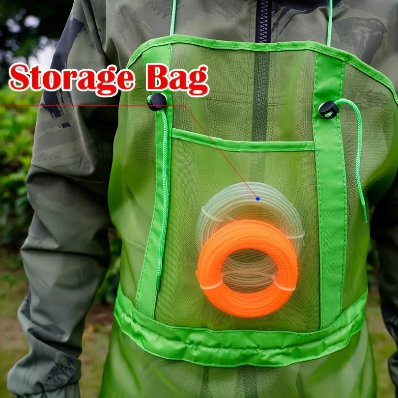 Garden lawn mowing clothing,Trimmer Shoulder Harness with Durable Nylon Strap, Breathable Mesh Garden Mowing Apron with Pocket