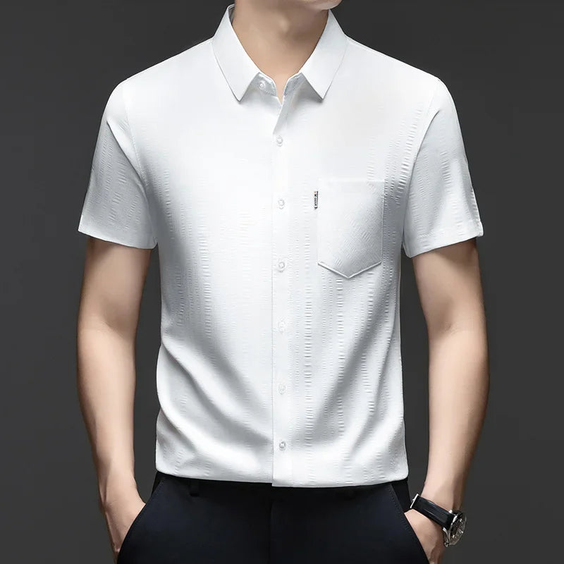 Men's Short-Sleeve Shirt - Loose Fit Button-Front, Chest Pocket