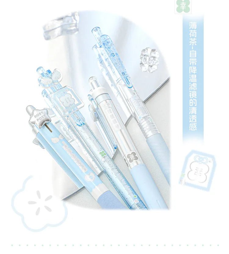 4pcs Good Luck Gel Pens Set Sweety Japanese Style 0.5mm Ballpoint Black Ink for Writing Student Back to School Kids Gift A3142