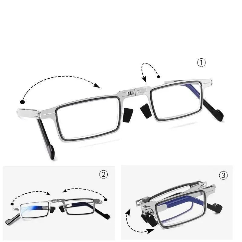 Steel Folding Reading Glasses Set — Blue Light Filter, Silver Frame