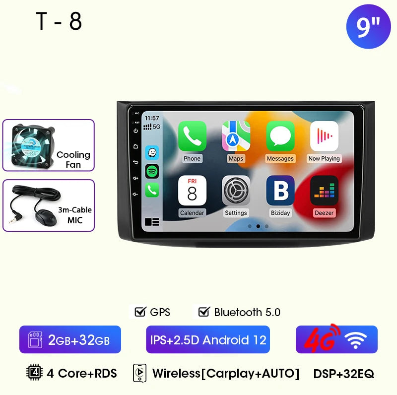 JMCQ Car Radio For Chevrolet Aveo 2006 2007 2008 2009 2010 2011 2012 2din Android12 Carplay Multimidia Video Player Head Unit