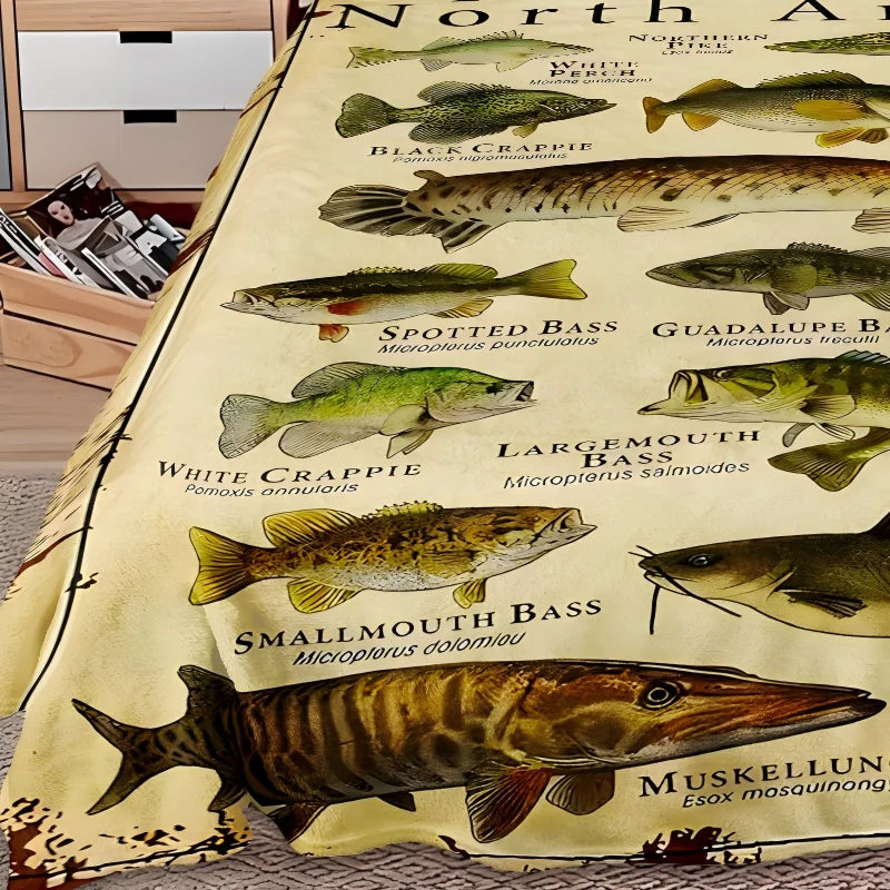 Fish Pattern Flannel Throw Blanket