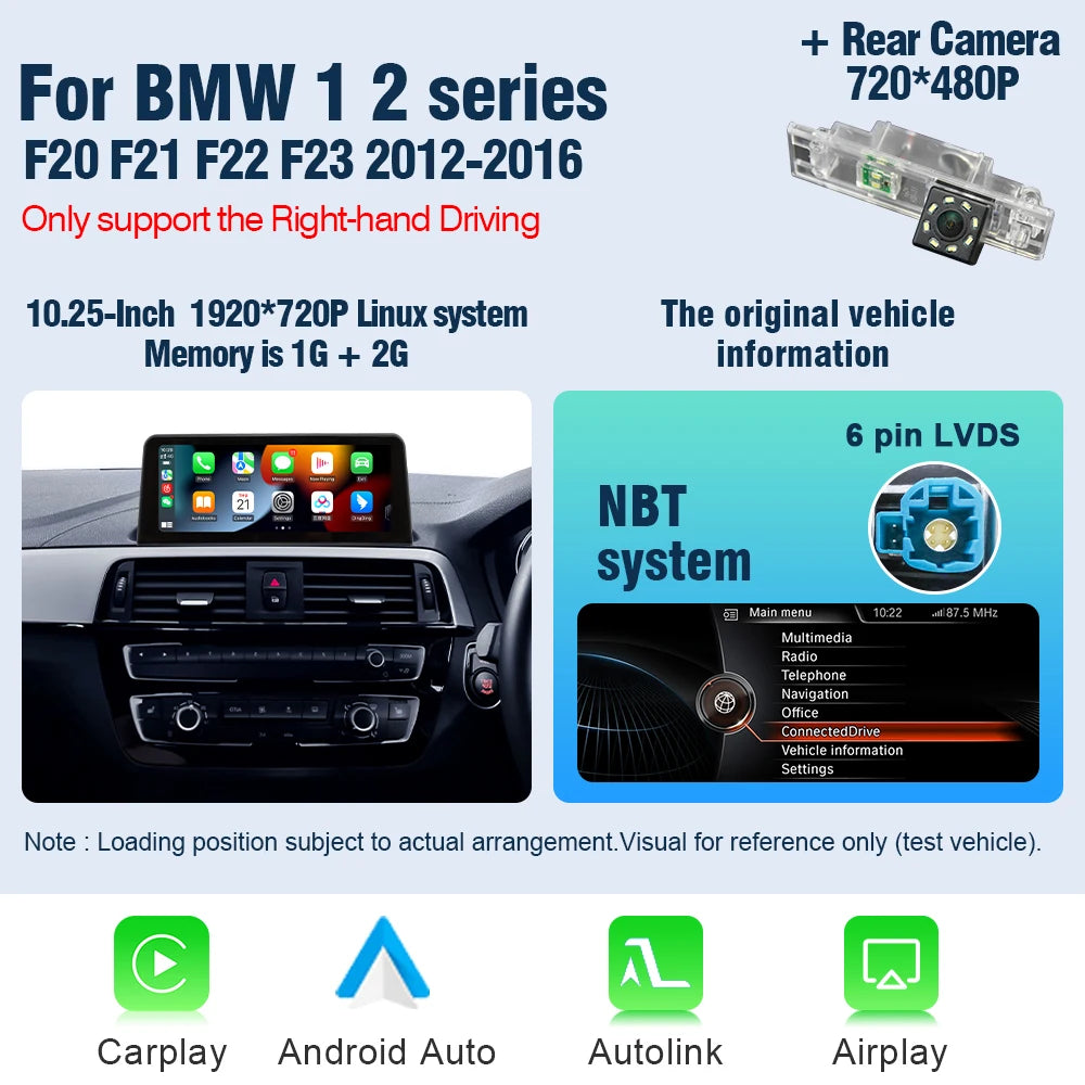 AUTOTOP 10.25" 1920*720 Car Replacement Radio Display for BMW 1 2 series F20 F21 F22 NBT 2026-2026,Wireless CarPlay Android Auto