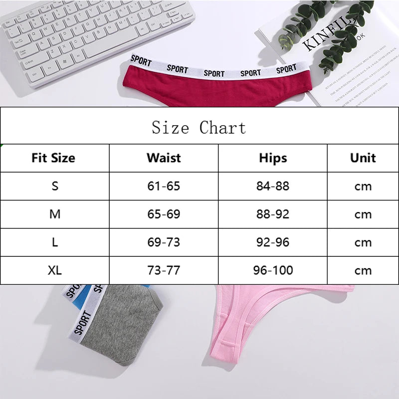 FINETOO 4PCS/Set Women Sexy Cotton Thongs For Women Sport Brand String Underwear Female Soft Coton Tangas Woman Thong Tanga