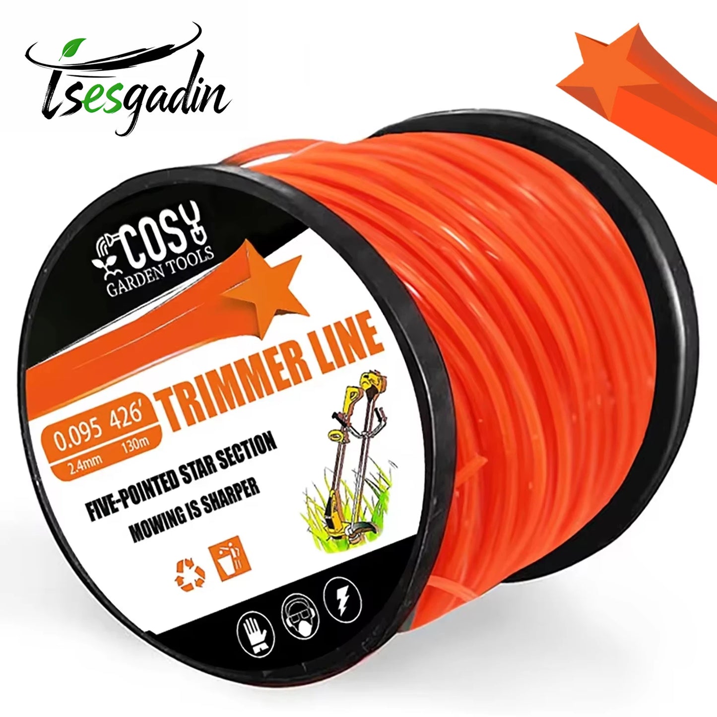 TSES 2.4mm~4mm Brush Cutter Sharp Rope 46m~130m Grass Mower Pentagram Nylon Mowing Strimmer Trimmer Line Weed Whacker Line