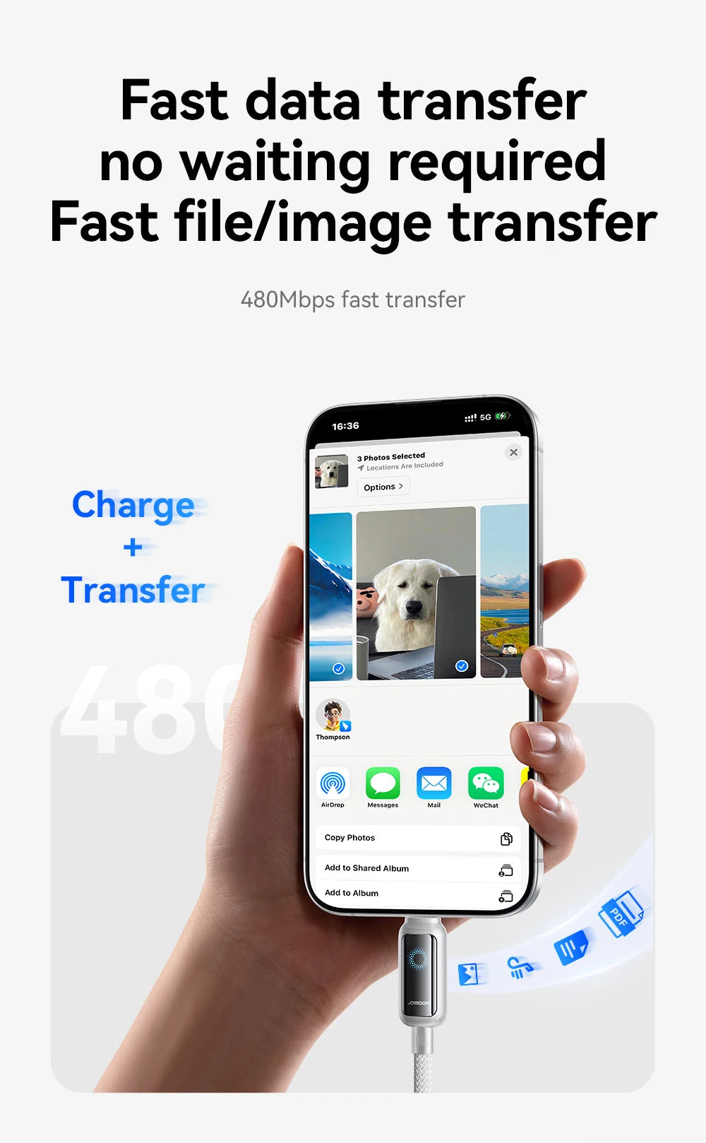 Joyroom 100W USB C Cable Automatic Power Off Fast Charge Type C Cable For iPhone 16 15 Pro Max  Xiaomi Sumsang Huawei