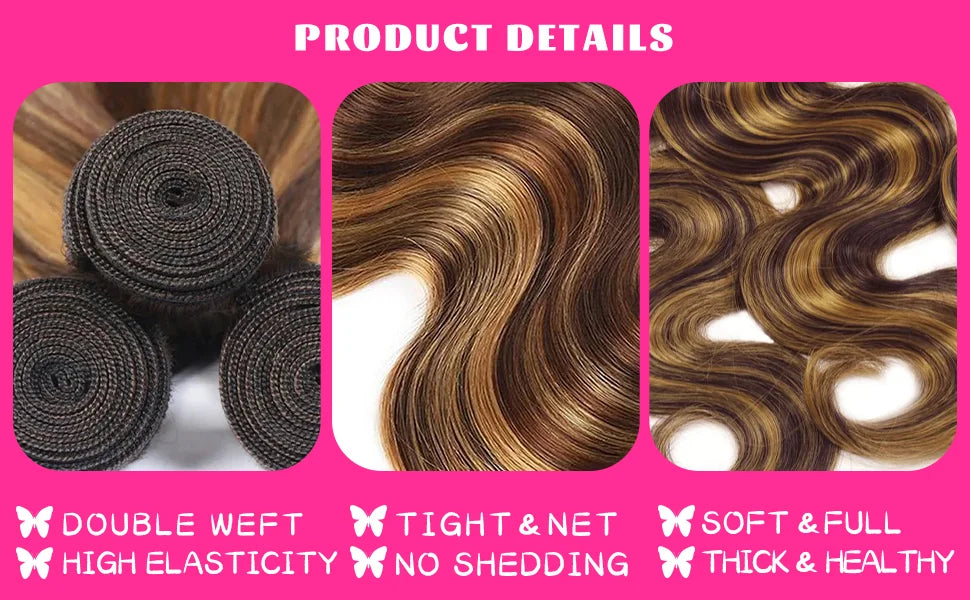 Colored Blonde 613 Human Hair Bundles 30 Inch Honey Blonde Body Wave Bundles 100% Unprocessed Raw Human Hair Extensions Bundles