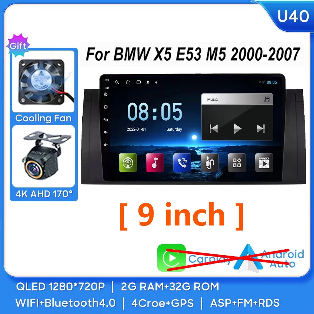 7" Android Car Stereo for BMW 5 Series E39 & X5 E53 (1996–2003) — Android Auto, GPS, 4G, WiFi, 2-DIN