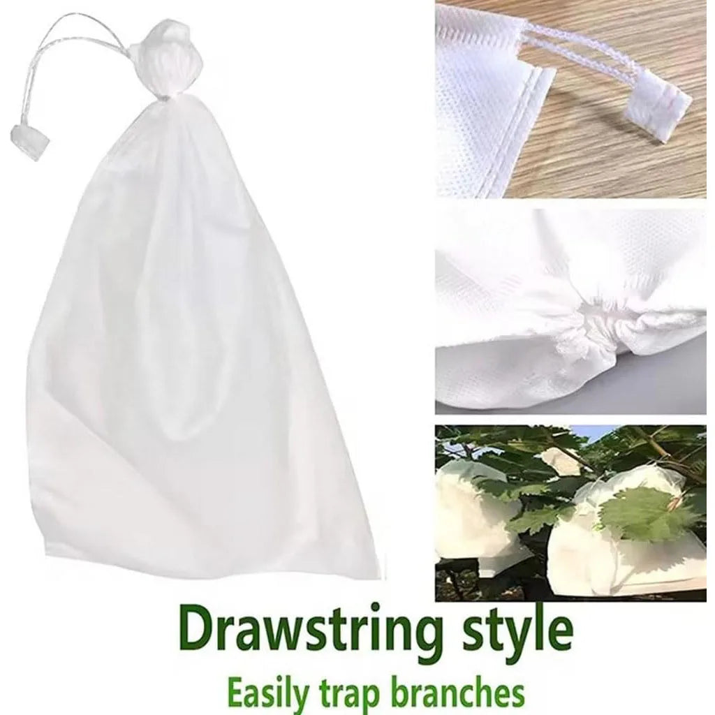 50Pc Fruit Protection Bags — Drawstring Mesh Tree Netting Covers