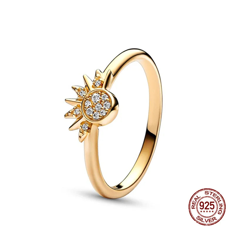 New in 925 Sterling Silver Sun and Moon Love Princess Zircon Oxide Enamel Heart Love Rings Fashion Fine Jewelry For Women Gifts