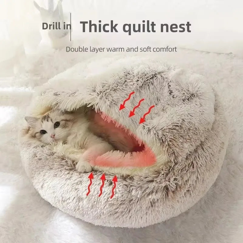 Semi-Enclosed Plush Cat Nest 50cm - Fleece-Lined Winter Pet Bed - photo 5