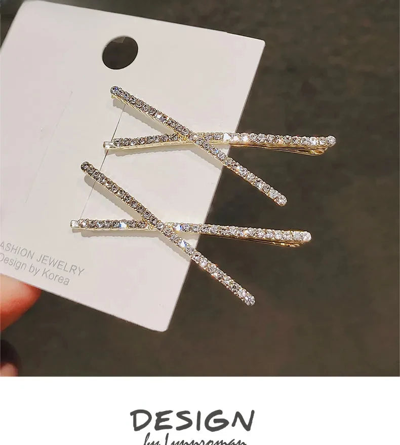 2pcs Cross Crystal Hairpins Rhinestone X Hair Clips Barrettes Simple Side Clip Bridal Headwear Girl Fashion Hair Accessories New