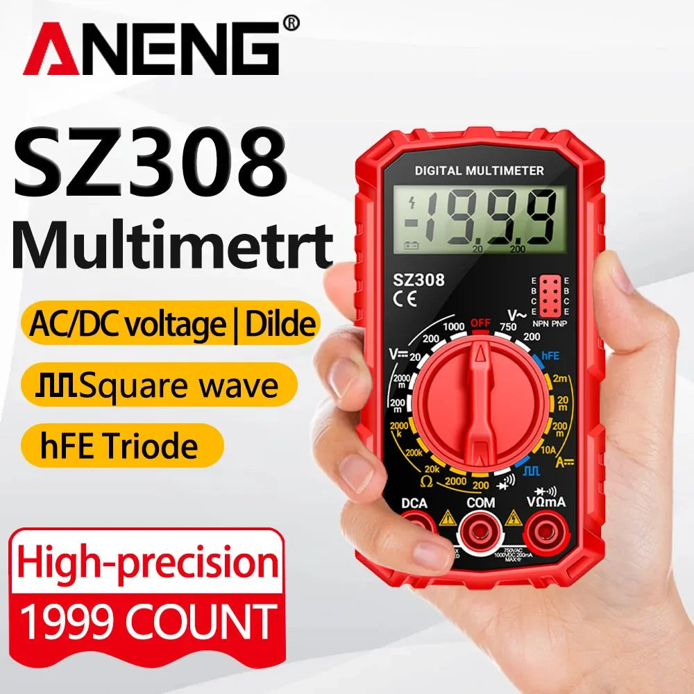 Digital MultimeterAC/DC Current Voltage Resistance Meter Meter Electrician LCD Backlight Ohm Square Wave Test tools ANENG SZ308