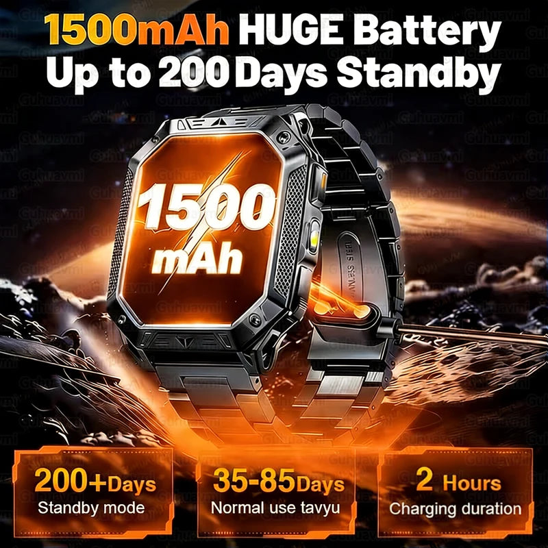 Rugged Smart Watch — 1500mAh, 10ATM Waterproof, BT Calling