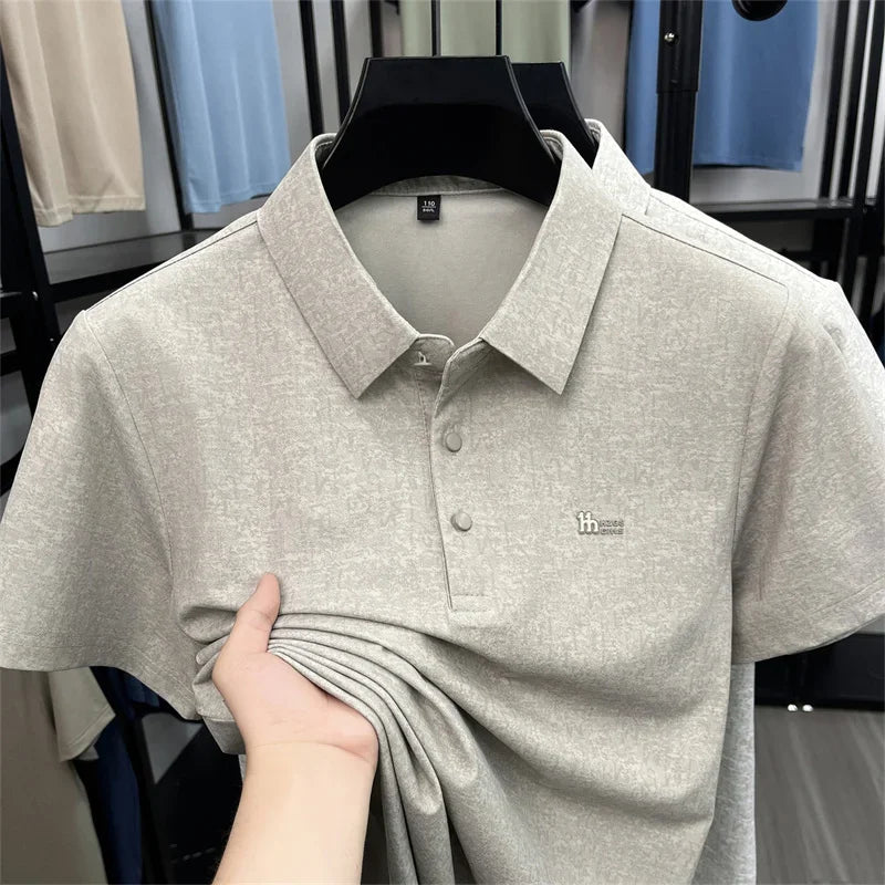 Men's Lapel Polo - Subtle Letter Print, Cool Lightweight Summer