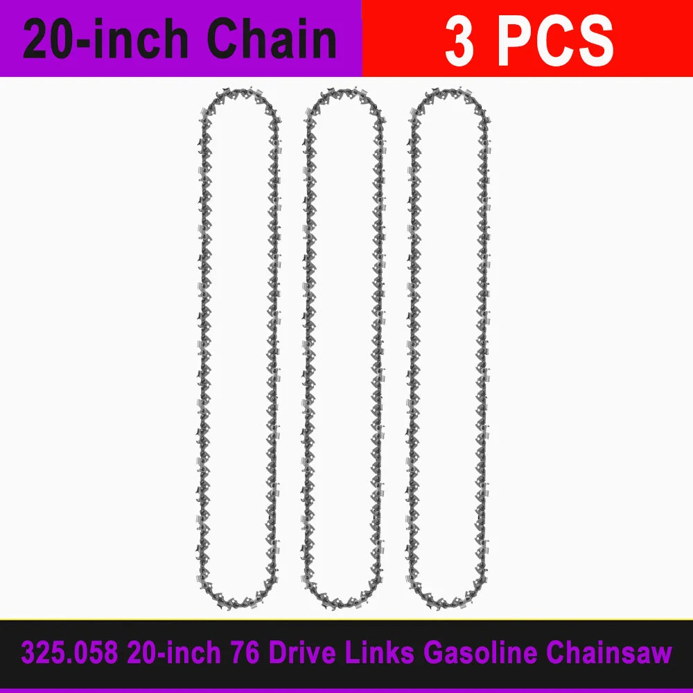 20" Professional Gas Chainsaw 76DL Chain 0.325" Pitch 0.058" Guide Tooth Top-quality Alloy Rounded 20 inch Gasoline Chainsaw Set