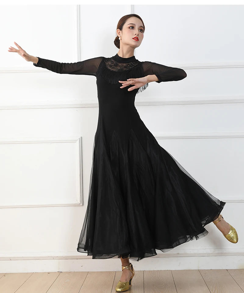 Women's simple black standard ballroom dance dress