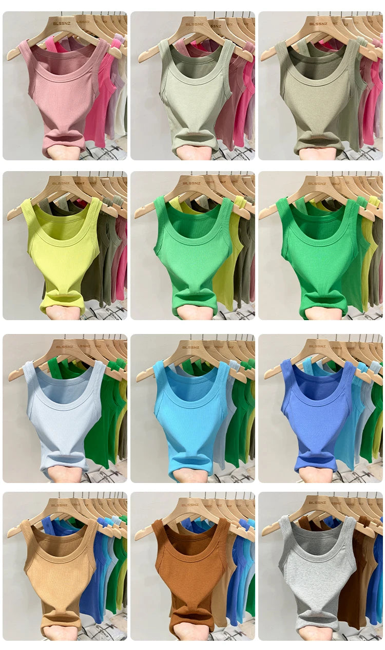 AOSSVIAO Women Solid Round Neck Ribbed Tank Top Camisole Women 2026 Summer Basic Elastic Tank Top O Neck Solid Tank Top