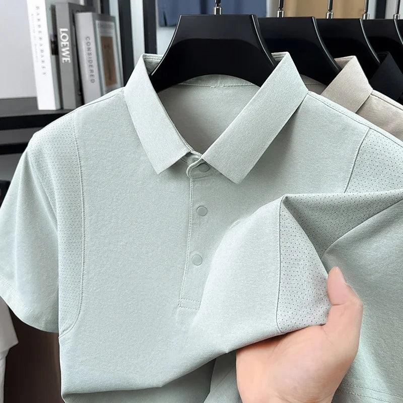 Men's Mesh-Spliced Polo - Breathable Short Sleeve, Casual Lapel