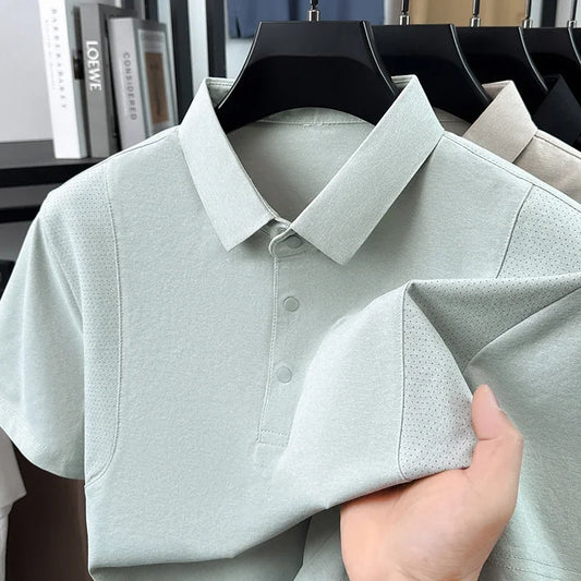 Men's Mesh-Spliced Polo - Breathable Short Sleeve, Casual Lapel