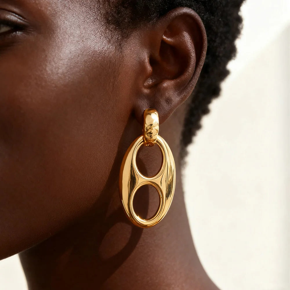 Double Circle Hoop Earrings — Stainless Steel, 14K Gold Tone
