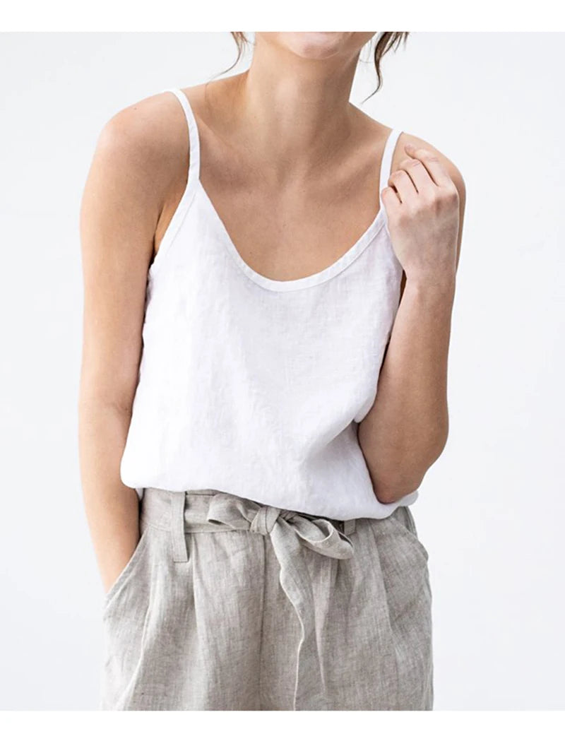 Vintage Cotton Linen Women's Summer Tank Top Sleeveless Harajuku Basic Cuasal Female Top For Girls Camisole Women Clothing