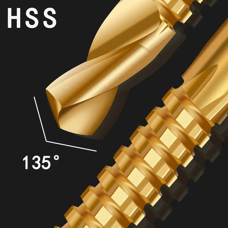 6 Pc HSS Twist Drill Bit Set 3-8mm, Titanium Serrated Cutting