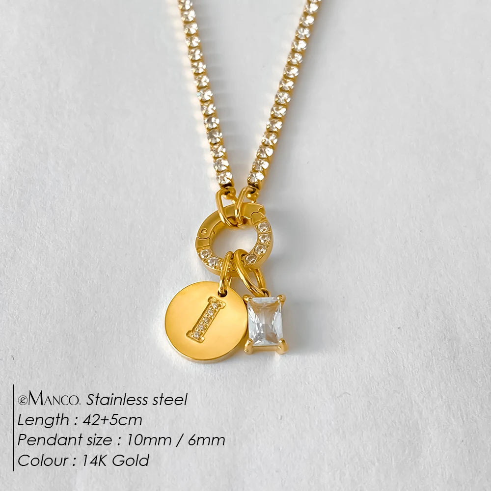 Gold-Plated Initial Letter Necklace – Zircon A-Z Pendant
