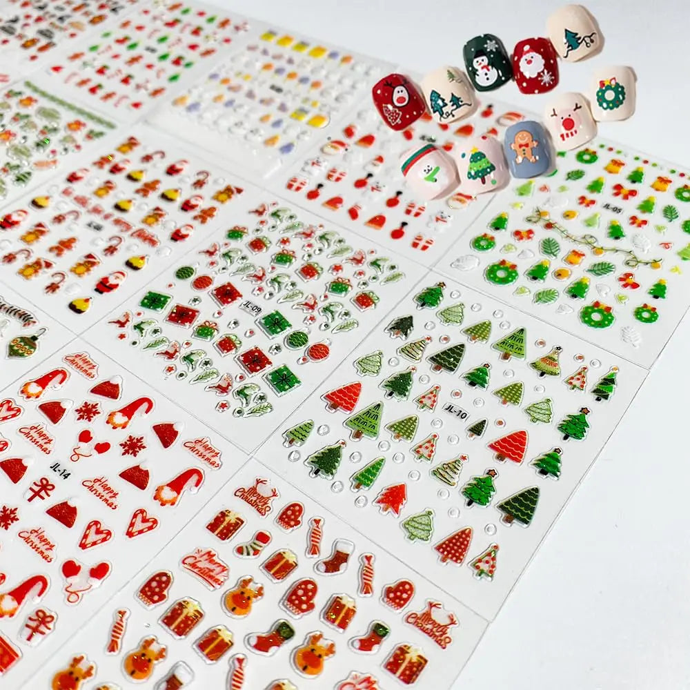 30pcs Christmas Nail Art Stickers Cartoon Holiday Design Santa/Reindeer/Snowflakes Nail Decals Sparkle Festive Manicures & Gifts