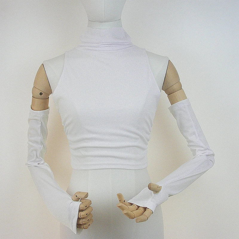Woman Clothes Fall 2026 Tank Top Sleeve Cover Sleevless Side Pleats Turtleneck T-shirt  Sexy Ribbed Knitted Tops Y2k 2529