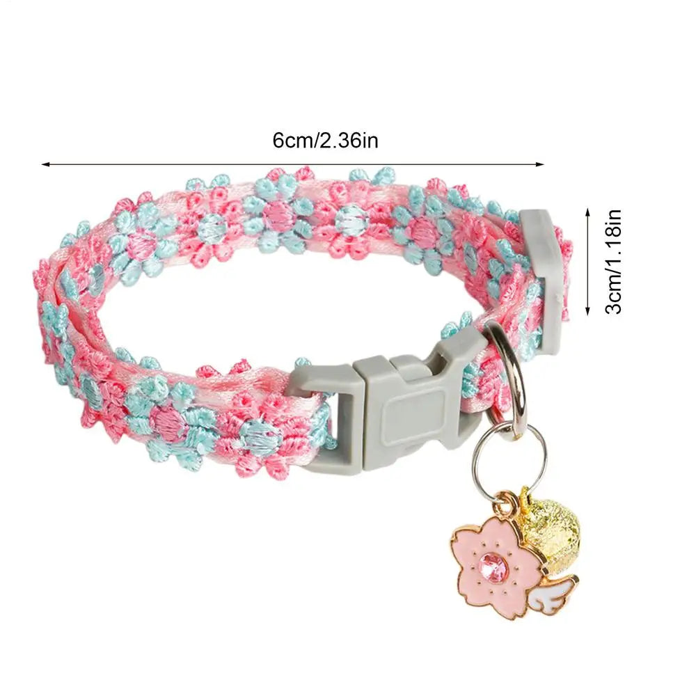 Cute Cat Collar Soft Cute Lace Embroidery Adjustable Lead with Bell Summer Cat Collar for Daily Home Yard Camping Indoor Spring