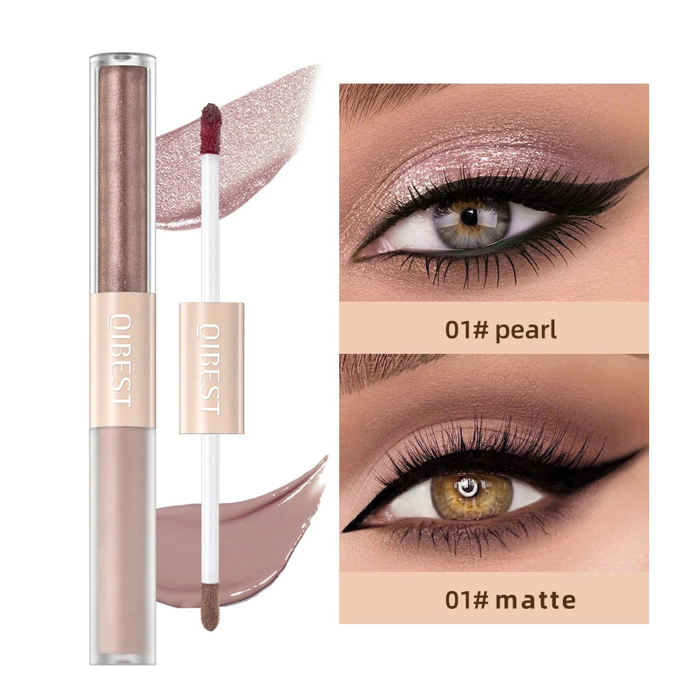 QIBEST Double End Glitter Matte Eye shadow Stick Pencil Eyeshadow Makeup Waterproof Bicolor Shimmer Cosmetics Beauty Makeup Tool