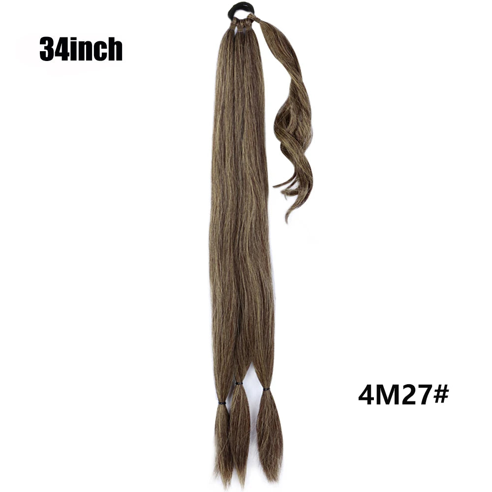 Boxing Braids Ponytail Extensions Synthetic Wrap Around Ponytail With Rubber Band Hair Ring DIY 26 Inch Ombre Black Brown Grey