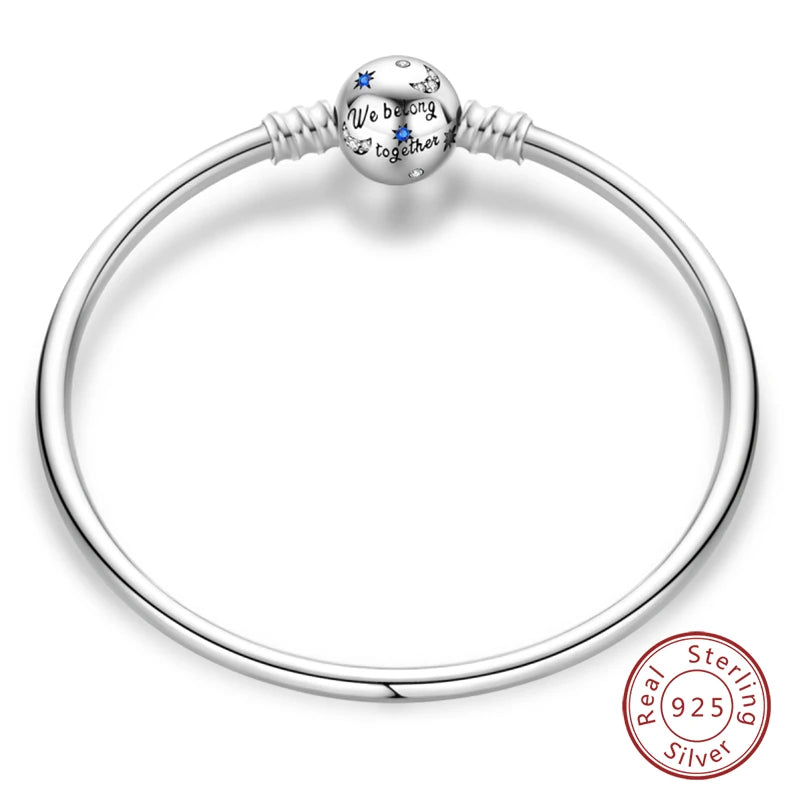925 Sterling Silver Charm Bracelet – Star Moon Sun Four Leaf Clover Zircon | DIY Birthday Gift for Women (17-20cm)
