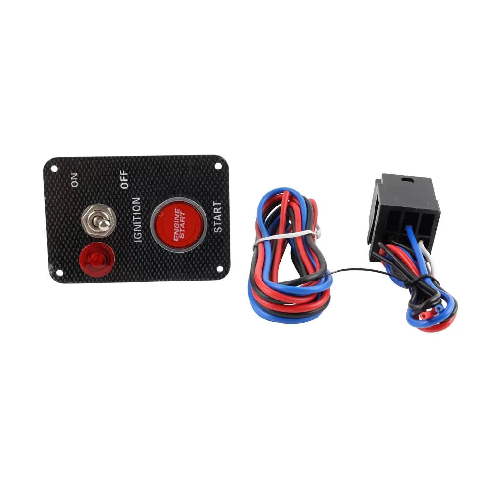 Carbon Fiber Car Switch 2in1 Comb Racing Car Toggle Ignition Switch Panel 12V Engine Start Starter Push Button With Red LED